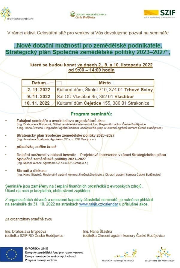 Pozvánka na semináře ve spolupráci se SZIF (PDF)